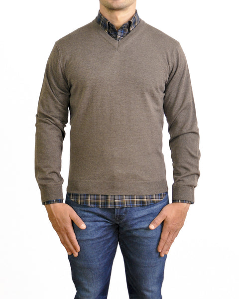 SAWYER | Driftwood | V-neck Sweater for Shorter Men 5' 9